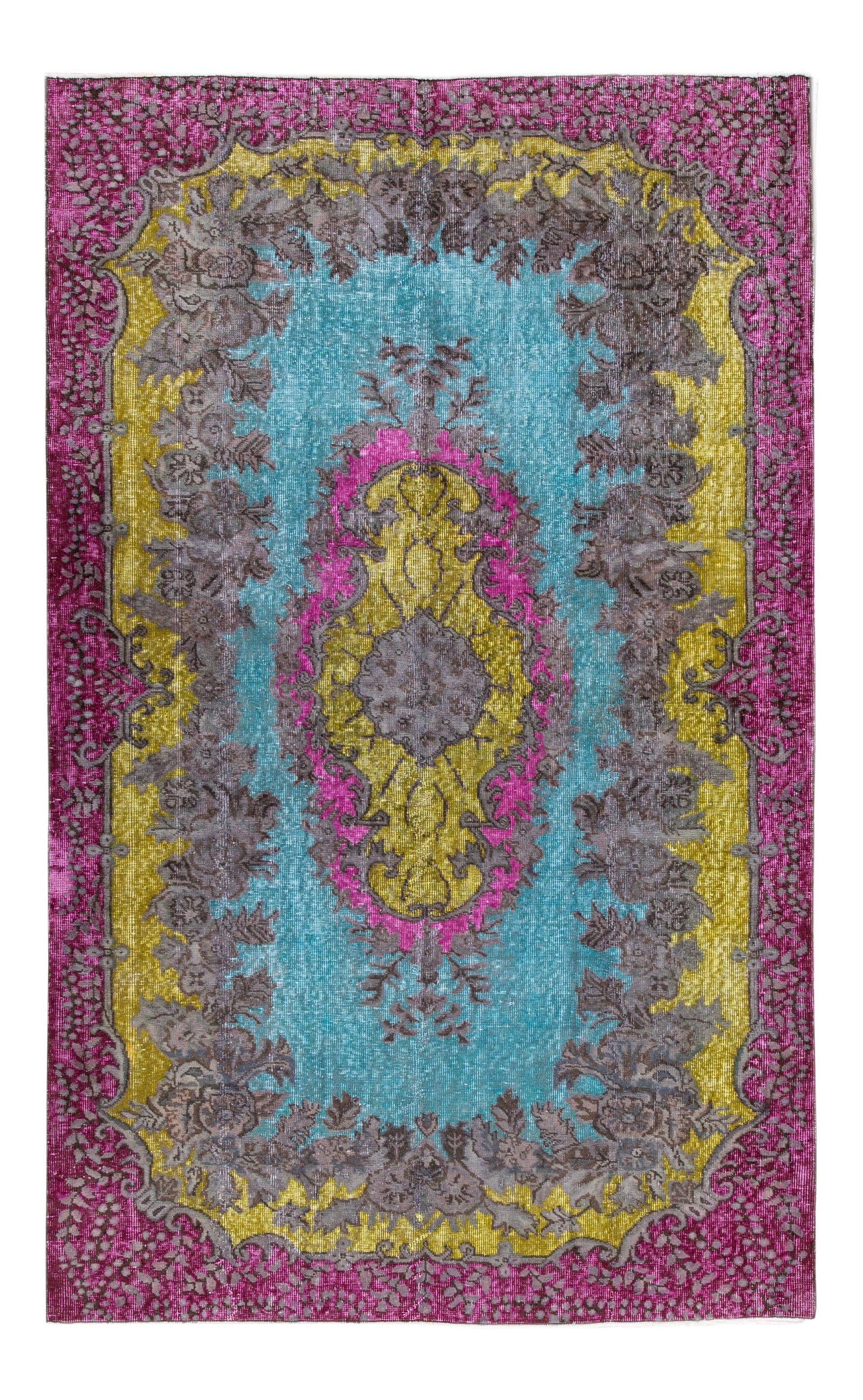 Vintage Turkish Revival Overdyed Wool Rug 5'8 X 9'4 Medallion Design: Vintage Turkish Revival Overdyed Wool Rug 5'8 X 9'4 Medallion Design This exquisite vintage hand-knotted Turkish Revival Overdyed rug features a captivating medallion design. Each Overdyed rug undergo