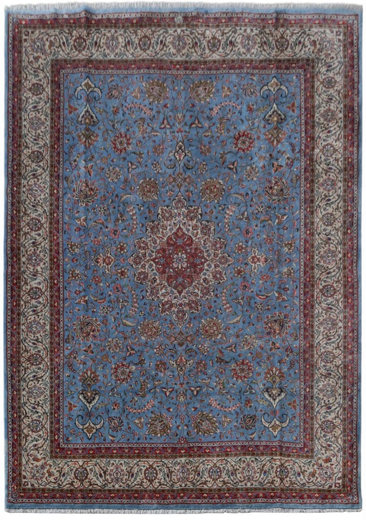 8.11 x 12.9 Sky Blue Signed Persian Sarouk Rug Handmade in Iran (1 of 5)