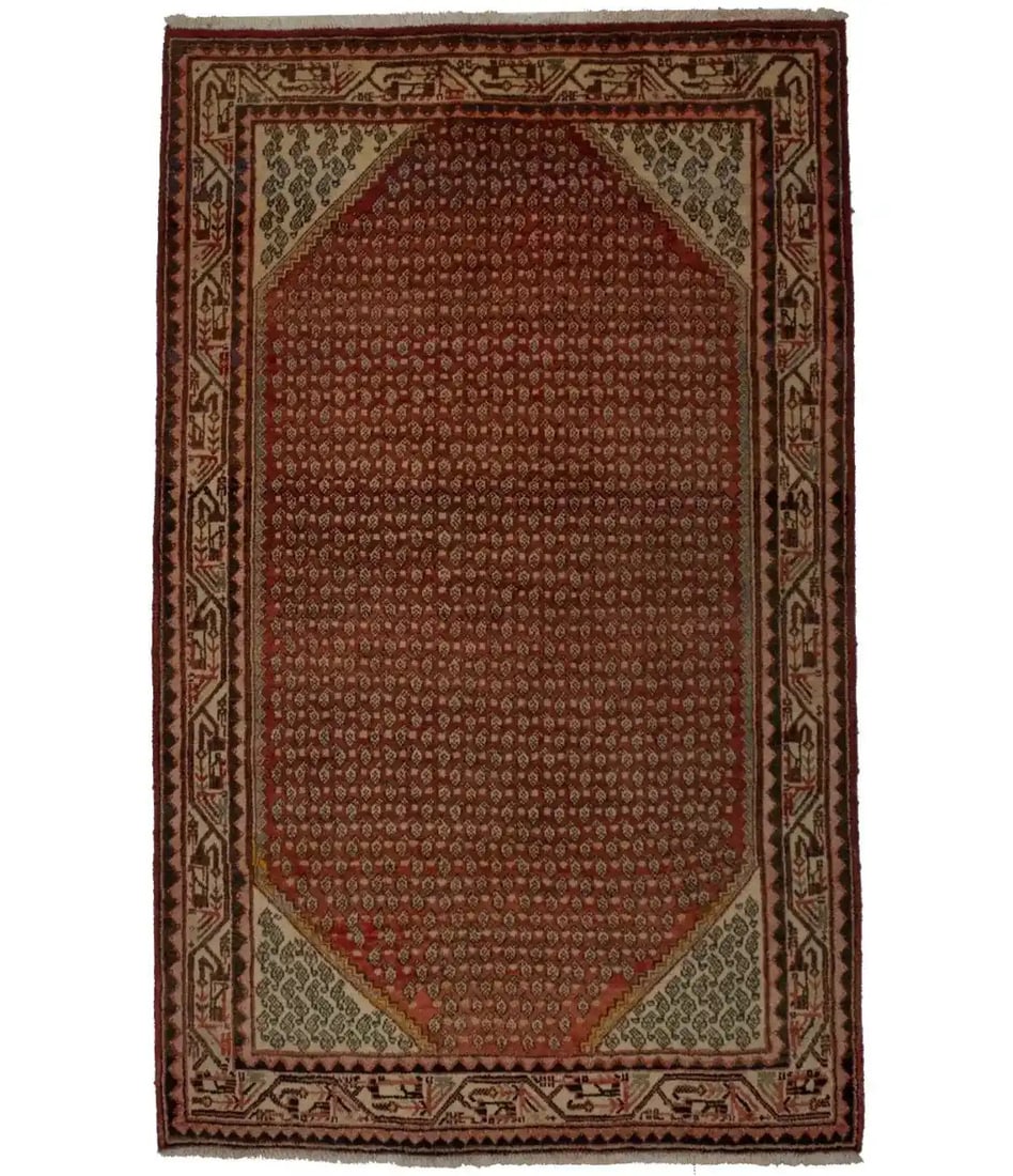 Hand-Knotted Wool Area Rug Tribal Floral Paisley Pattern 4'1 x 6'10: Hand-Knotted Wool Area Rug Tribal Floral Paisley Pattern 4'1 x 6'10 This handmade oriental rug features an allover floral paisley design in a rich color palette including red, navy blue, cream, pink, 