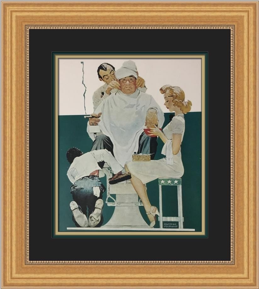 Norman Rockwell The Full Treatment Custom Framed Americana Print: Norman Rockwell The Full Treatment Custom Framed Americana Print This stunning custom framed print by Norman Rockwell, titled 'The Full Treatment,' captures the essence of Americana art from the 1970s