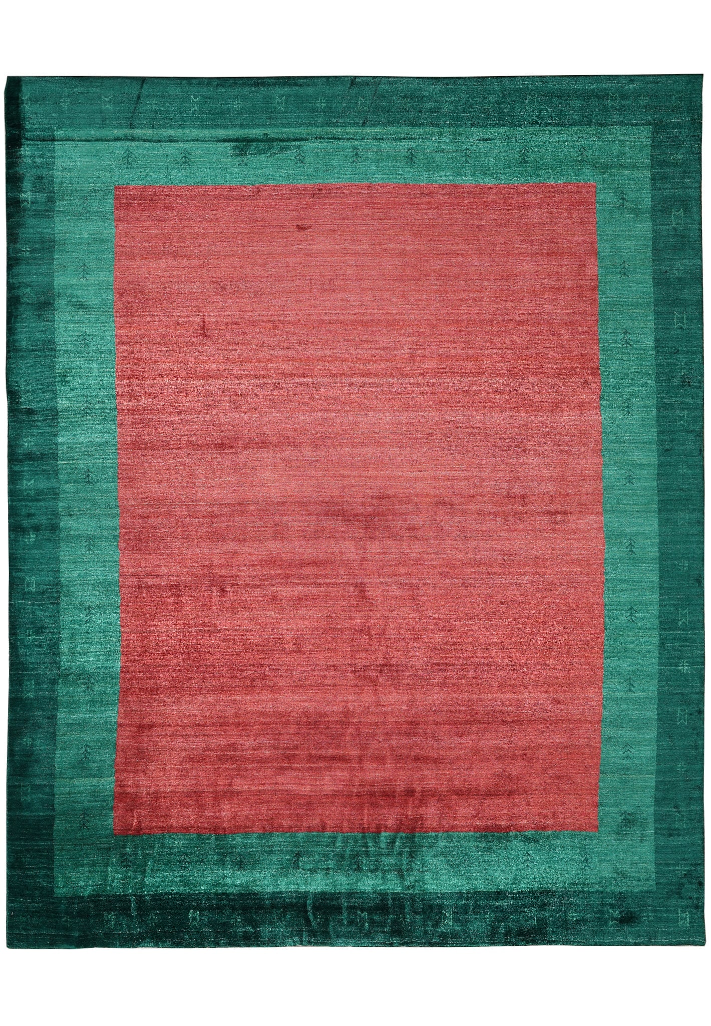 8 x 10 Handmade Wool Contemporary Rug Solid Red with Green Accents: 8 x 10 Handmade Wool Contemporary Rug Solid Red with Green Accents Free continental US Shipping This contemporary handmade rug features a solid red base with subtle green accents, offering a vibrant a