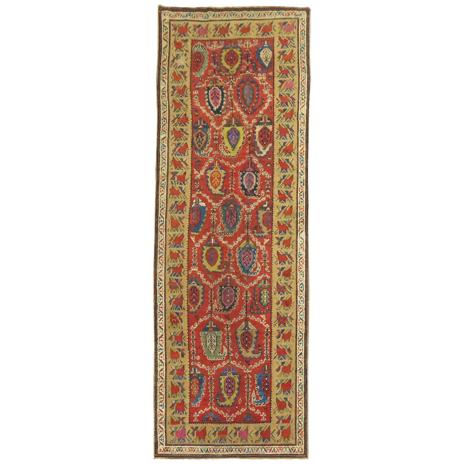 Antique Karabagh Caucasian Runner 40in x 116in Hand-Woven Wool (1 of 6)