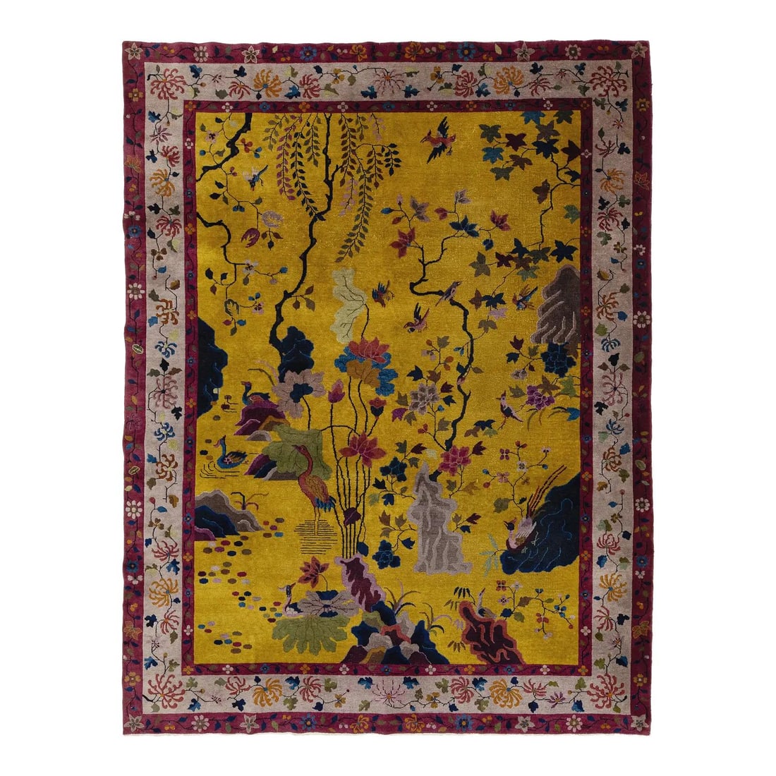 9' x 11'10" Chinese Peking Wool Rug in Gold Hundred Flowers Design (1 of 10)