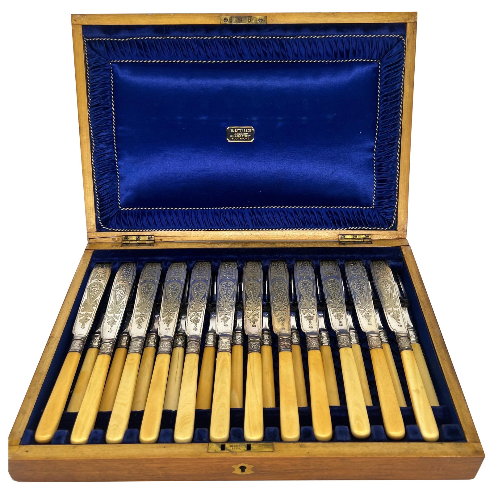 24 Piece G.H. Whitaker Engraved Silver Fish Dessert Set: 24 Piece G.H. Whitaker Engraved Silver Fish Dessert Set This exquisite 24-piece cased set of engraved fish or dessert service by G.H. Whitaker offers a splendid blend of craftsmanship and elegance. Th