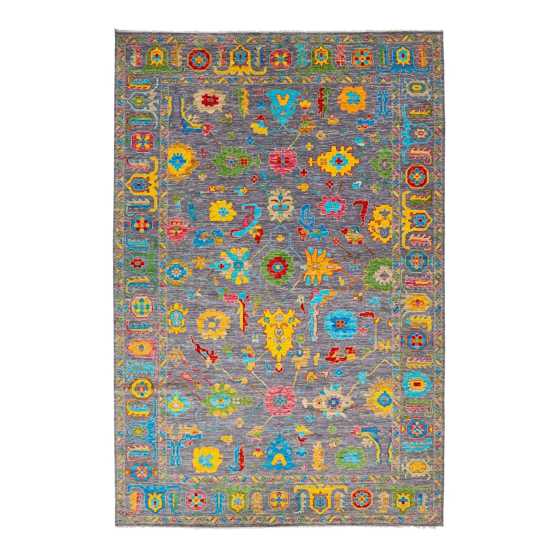 Stunning Modern Oushak Gray Wool Rug with Floral Design 12'1 x 18'1: Stunning Modern Oushak Gray Wool Rug with Floral Design 12'1 x 18'1 Enhance your living space with this stunning Modern Oushak Style Gray Wool Rug. This exquisite piece features a hand-knotted gray fi