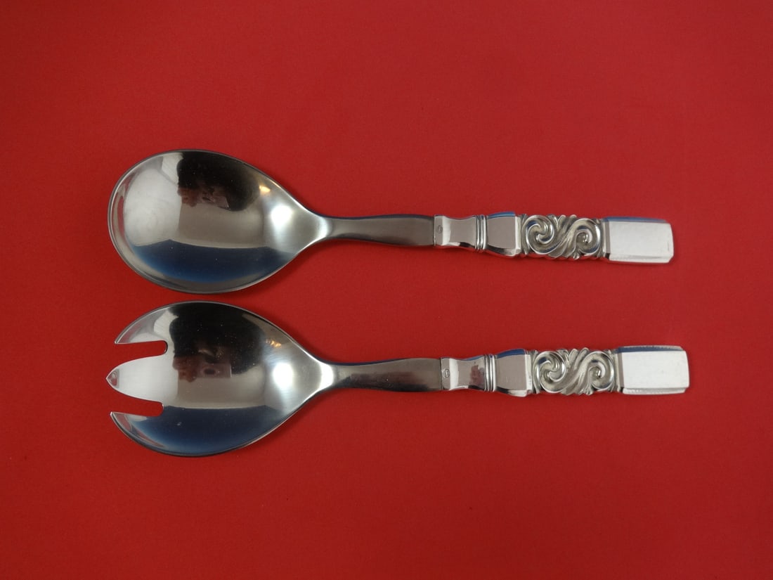 Georg Jensen Scroll Sterling Silver 2 Piece Salad Servers: Georg Jensen Scroll Sterling Silver 2 Piece Salad Servers This is a two-piece salad serving set in the Scroll pattern by Georg Jensen, crafted from sterling silver with a stainless implement. The set 