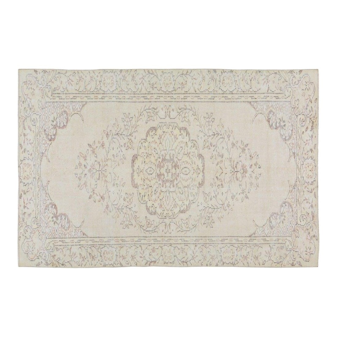 5'7" x 8'6" Anatolian Wool Rug Hand Knotted Vintage Medallion Design: 5'7" x 8'6" Anatolian Wool Rug Hand Knotted Vintage Medallion Design This vintage Turkish Anatolian rug features a hand-knotted wool construction with natural colors and a classic medallion design. Th
