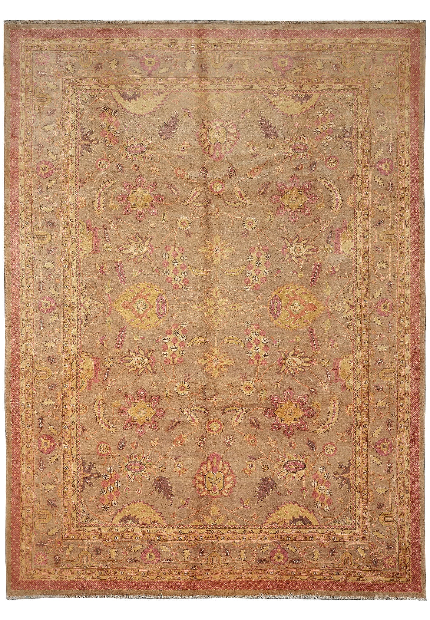 10 x 14 Handmade Agra Area Rug Wool Hand-Knotted India: 10 x 14 Handmade Agra Area Rug Wool Hand-Knotted India Free continental US Shipping This handmade Agra area rug features a traditional antique pattern and warm autumn colors, including tan, gold, rust