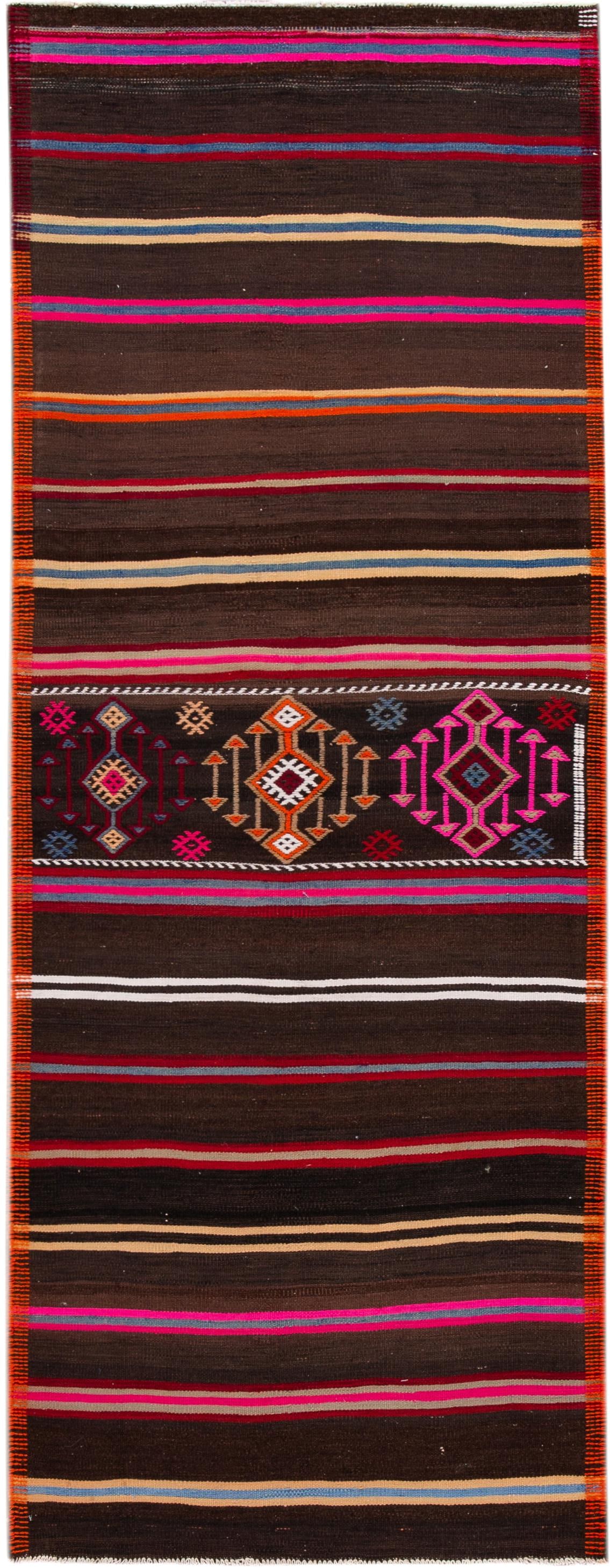 Mid-Century Vintage Kilim Runner Rug 3' x 8' Wool Multi-Color: Mid-Century Vintage Kilim Runner Rug 3' x 8' Wool Multi-Color Enhance your living space with this exquisite mid-20th century vintage kilim runner rug. Featuring a captivating multi-color motif, this r