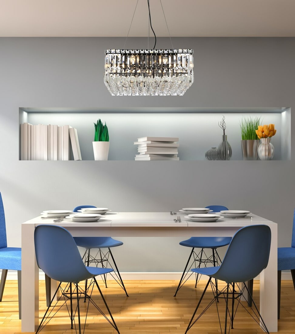 MAXIME 12-Light Crystal Chandelier Black 20 in: MAXIME 12-Light Crystal Chandelier Black 20 in Modern crystal chandelier with a black and clear finish, designed for indoor use in spaces such as dining rooms, living rooms, bedrooms, hallways, foyers