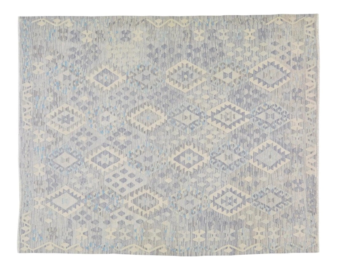 Vintage Maimana Tribal Kilim Rug Organic Wool Geometric Pattern 6'3" x 7'8": Vintage Maimana Tribal Kilim Rug Organic Wool Geometric Pattern 6'3" x 7'8" This vintage Afghan Maimana tribal kilim is hand woven from organic wool and features natural colors with a geometric patter