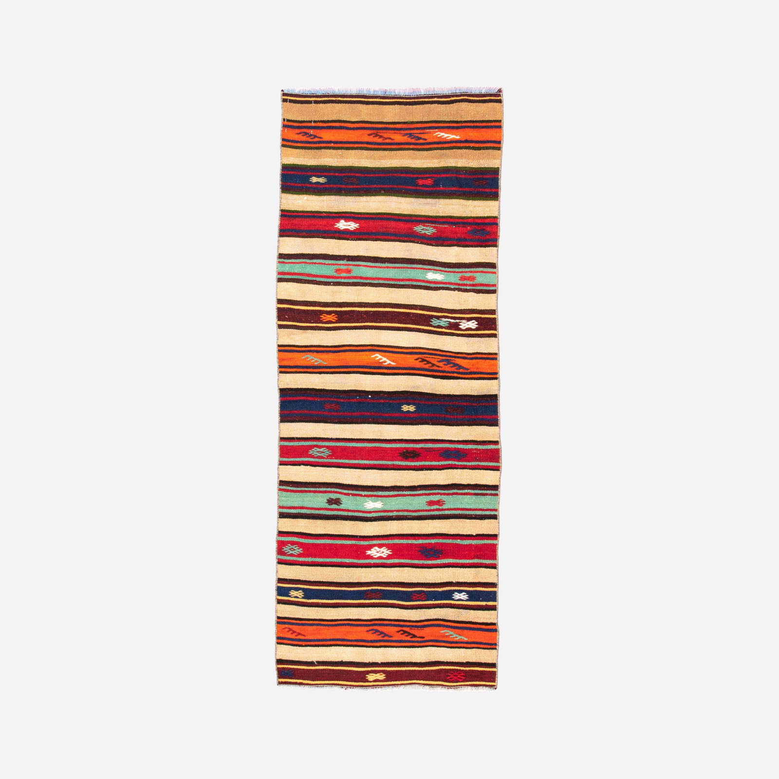 Authentic Anadol Handmade Wool Kilim 26 x 74.8 Inches: Authentic Anadol Handmade Wool Kilim 26 x 74.8 Inches Experience the artistry of traditional craftsmanship with this Authentic Handmade Anadol Wool on Wool Kilim. Each piece is intricately woven by