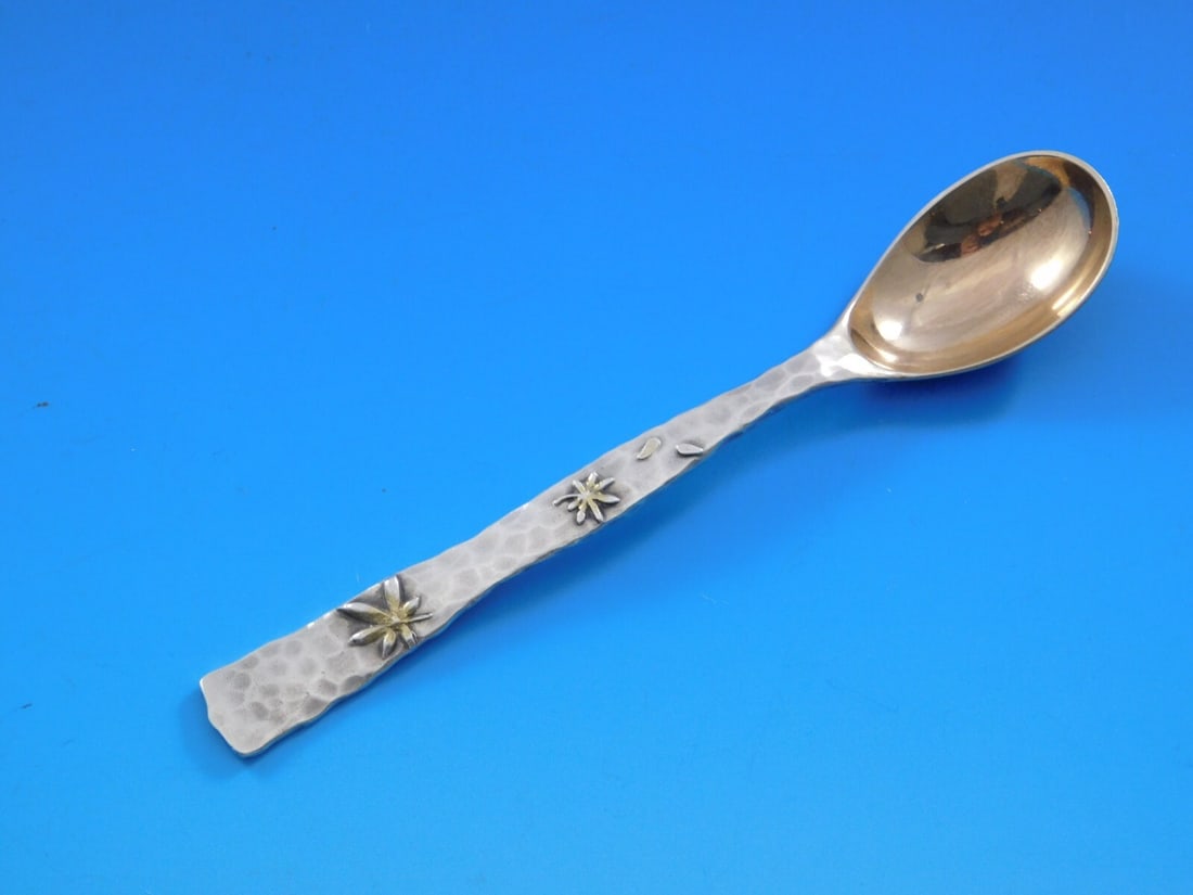 Tiffany & Co Lap Over Edge Sterling Silver Demitasse Spoon with Rose Gold Bowl: Tiffany & Co Lap Over Edge Sterling Silver Demitasse Spoon with Rose Gold Bowl This exquisite Tiffany & Co. demitasse spoon features the iconic Lap Over Edge pattern, crafted from high-quality sterlin