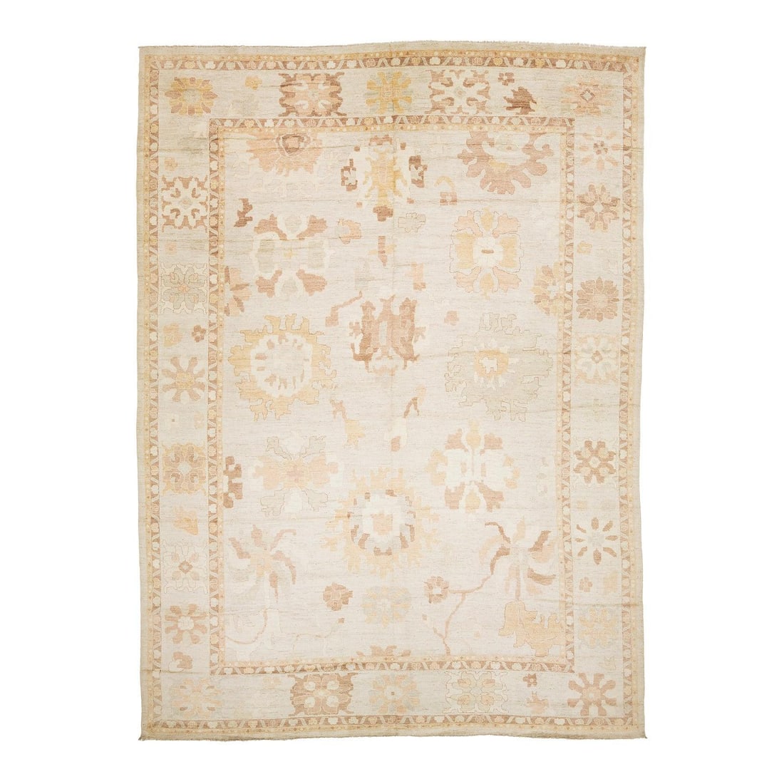 14x19 Hand Knotted Wool Oushak Style Area Rug Cream: 14x19 Hand Knotted Wool Oushak Style Area Rug Cream This oversized hand-knotted wool rug blends the classic elegance of Turkish Oushak motifs with a modern aesthetic. Featuring a refined color palette
