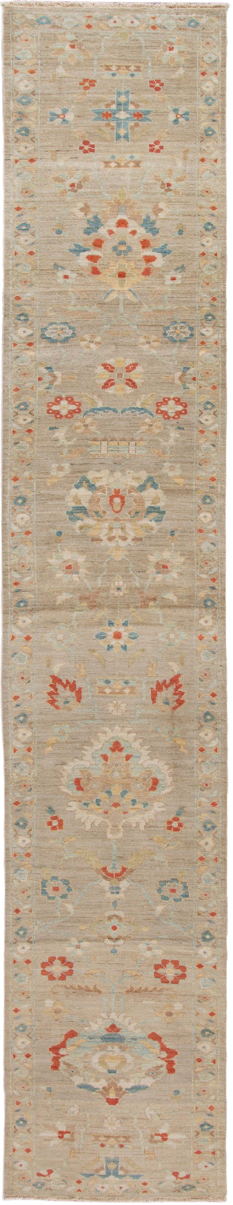 Contemporary Sultanabad Hand-Knotted Wool Runner Rug 3 x 17: Contemporary Sultanabad Hand-Knotted Wool Runner Rug 3 x 17 Enhance your home with this stunning contemporary Sultanabad runner rug. Hand knotted from high-quality wool, this rug features a tan field 