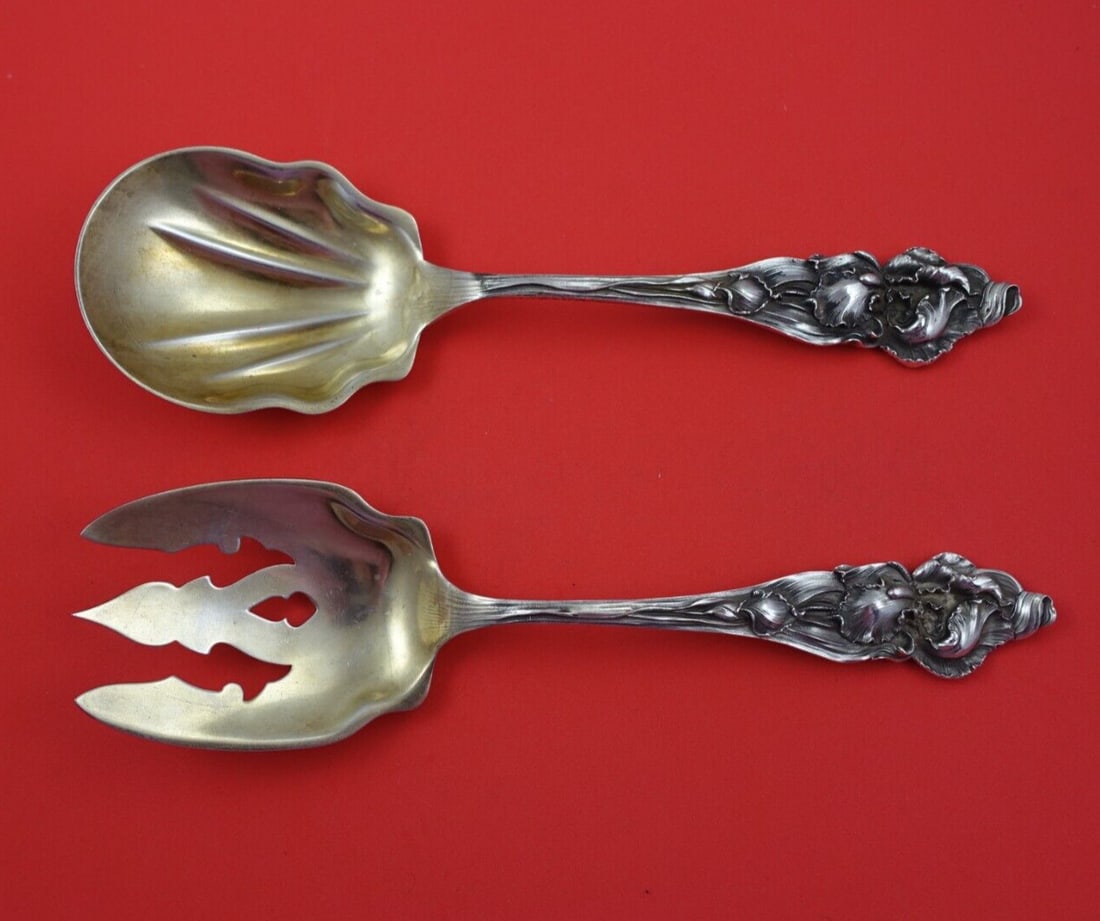 2pc Sterling Silver Salad Servers The Baltimore Mfg Co Art Silver 10: 2pc Sterling Silver Salad Servers The Baltimore Mfg Co Art Silver 10 An Art Silver sterling salad serving set by The Baltimore Sterling Silver Mfg. Co., circa 1894. This 2-piece set features heavy cas
