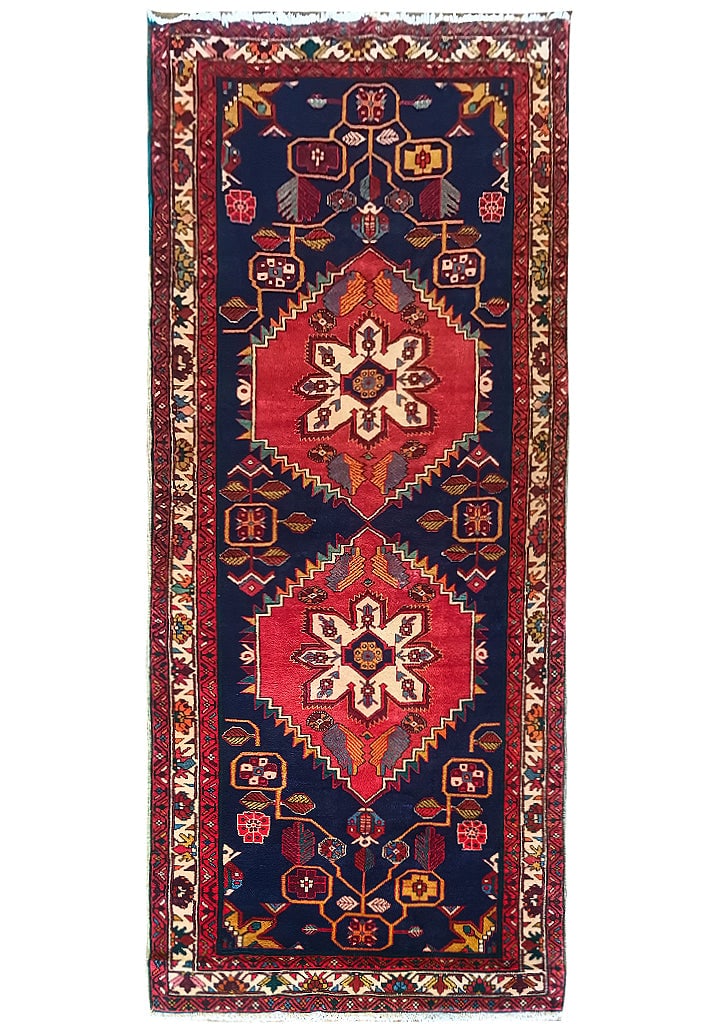 4.5 x 10 Handwoven Semi-Antique Persian Hamadan Runner Rug: 4.5 x 10 Handwoven Semi-Antique Persian Hamadan Runner Rug Free continental US Shipping Transform your space with this stunning 4.5 x 10 Semi-Antique Persian Hamadan Runner Rug. Handcrafted by skilled
