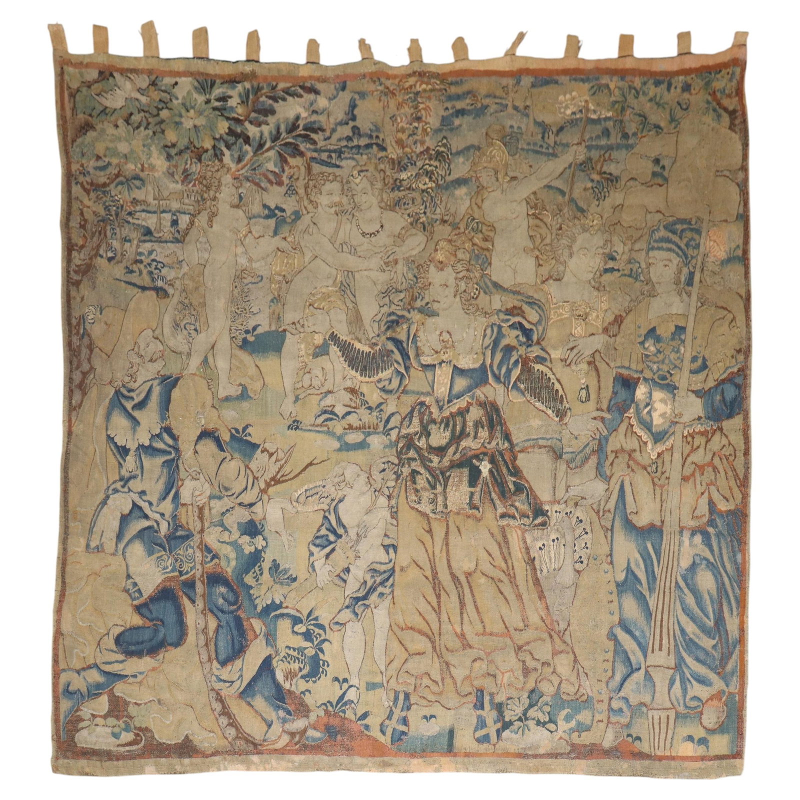 Mid-17th Century French Baroque Wool Mythological Figural Tapestry: Mid-17th Century French Baroque Wool Mythological Figural Tapestry A late 17th-century European Baroque hand-woven wool tapestry from France, depicting an elaborate mythological or allegorical figural