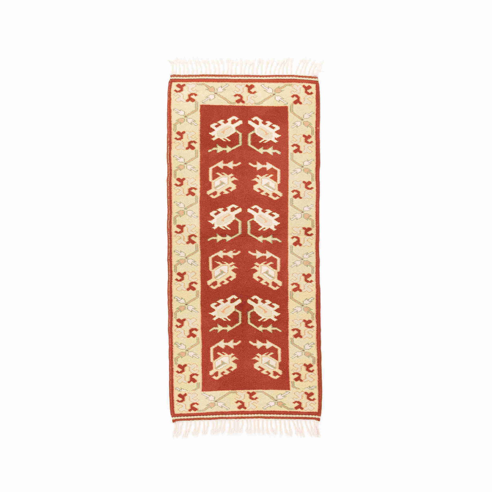 Authentic Handmade Milas Wool Carpet 28.7 x 66.9 Inches: Authentic Handmade Milas Wool Carpet 28.7 x 66.9 Inches This authentic handmade Milas carpet is crafted from high-quality wool on wool, showcasing traditional weaving techniques with double knots. Ori