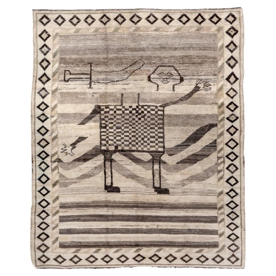 Unique Tribal Hand-Knotted Persian Gabbeh Wool Rug 80 x 97 in: Unique Tribal Hand-Knotted Persian Gabbeh Wool Rug 80 x 97 in Add a touch of whimsy to your space with this charming Persian Gabbeh rug. Hand-knotted from high-quality wool, this tribal-style rug show