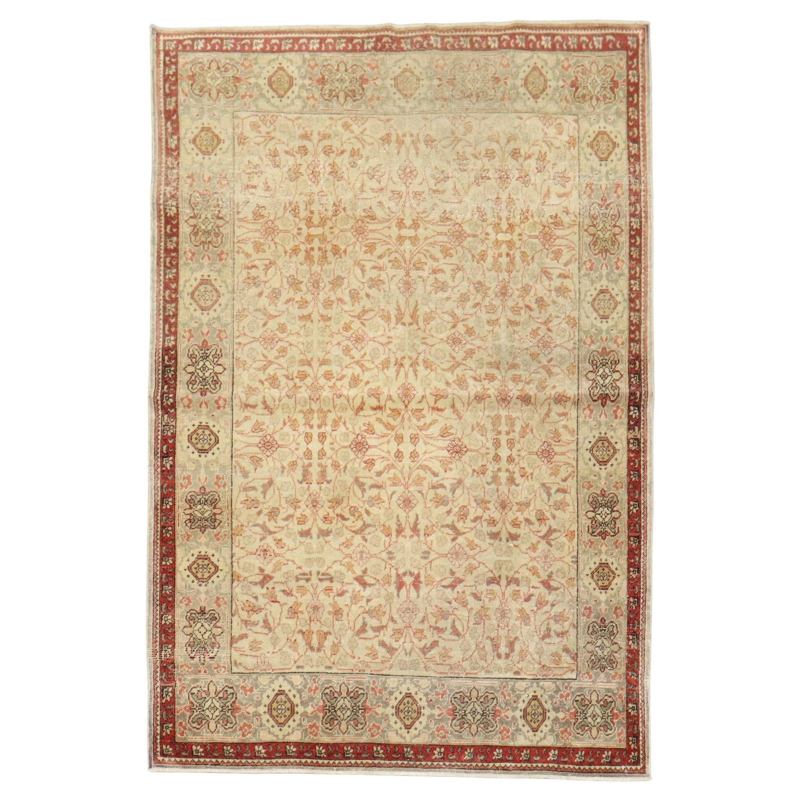 Zabihi Collection Antique Turkish Herekeh Hand-Knotted Wool Rug 50 x 70 in: Zabihi Collection Antique Turkish Herekeh Hand-Knotted Wool Rug 50 x 70 in Explore the exquisite craftsmanship of this Antique Turkish Herekeh Rug from the Zabihi Collection. This early 20th-century p