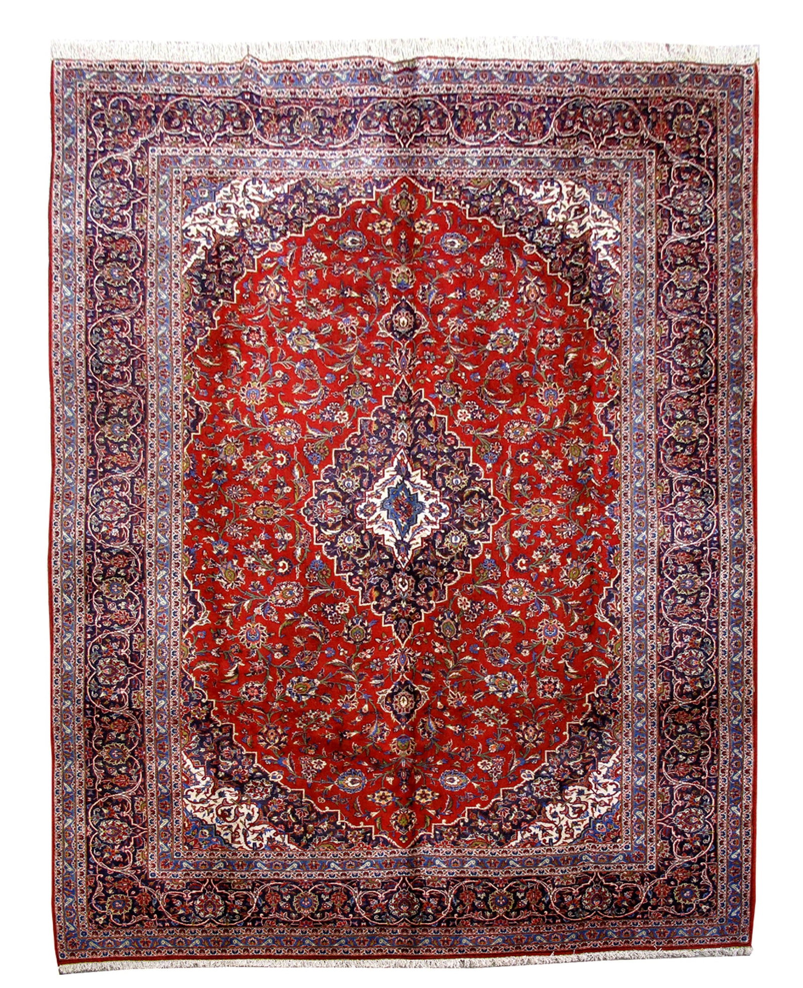10' x 13' Red Blue Persian Kashan Area Rug Hand-Knotted: 10' x 13' Red Blue Persian Kashan Area Rug Hand-Knotted Free continental US Shipping Transform your living space with this exquisite 9.10 x 12.11 Red Blue Genuine Persian Kashan Rug. Meticulously craf
