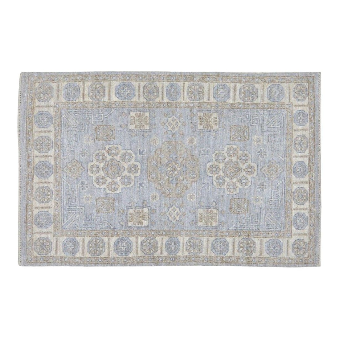 Stone Gray Oushak Wool Area Rug Hand Knotted 4'x6' Turkish Design: Stone Gray Oushak Wool Area Rug Hand Knotted 4'x6' Turkish Design This hand-knotted Turkish Oushak rug is crafted from quality wool using traditional rug-making techniques. The design blends timeless 