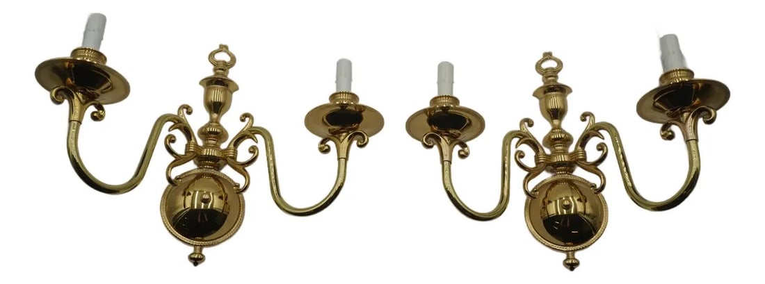 Pair of Colonial Style Brass Wall Sconces 17w x 7d x 15h (1 of 10)