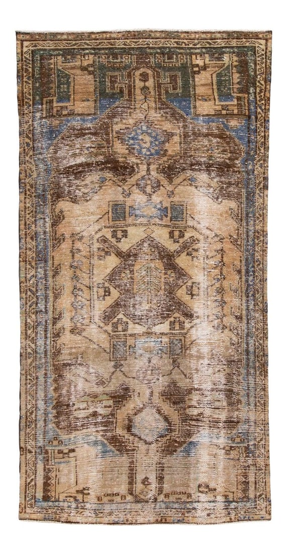 Beige Vintage Boho Chic Hand-Knotted Wool Rug 3'5 x 6'8: Beige Vintage Boho Chic Hand-Knotted Wool Rug 3'5 x 6'8 Add a touch of vintage charm to your space with this beautifully crafted Boho Chic hand-knotted wool rug. Featuring a warm beige field, the rug 