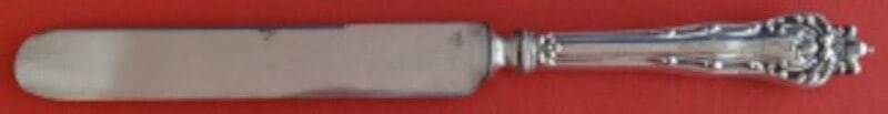 Mount Vernon Howard Queen Sterling Silver Handle Dinner Knife 9 5/8 Inches: Mount Vernon Howard Queen Sterling Silver Handle Dinner Knife 9 5/8 Inches Sterling silver hollow handle dinner knife measuring 9 5/8 inches in the Queen pattern by Mount Vernon and Howard. The knife 
