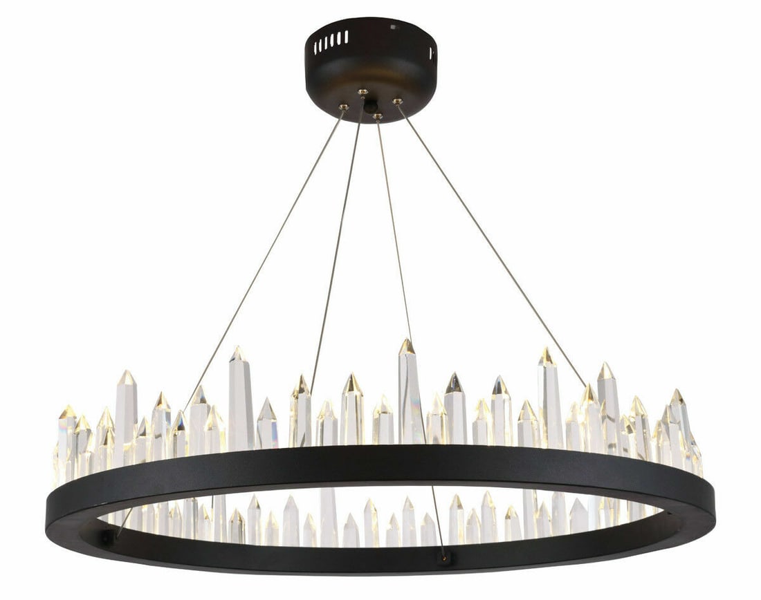 MALTA 26 Inch Crystal LED Chandelier Satin Dark Grey: MALTA 26 Inch Crystal LED Chandelier Satin Dark Grey This modern chandelier from the Malta collection features a satin dark grey metal frame and clear crystal accents, designed to bring a contemporary