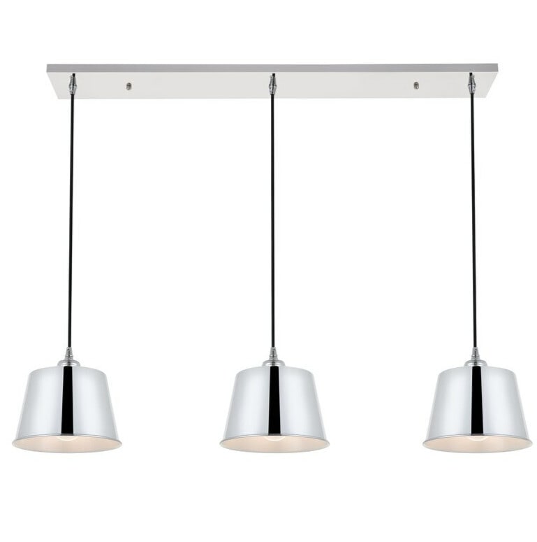 Chrome 3-Light Nota Pendant Chandelier 40.6 in Adjustable: Chrome 3-Light Nota Pendant Chandelier 40.6 in Adjustable This modern chrome pendant chandelier features a sleek, contemporary design with a polished finish, making it an ideal lighting solution for d
