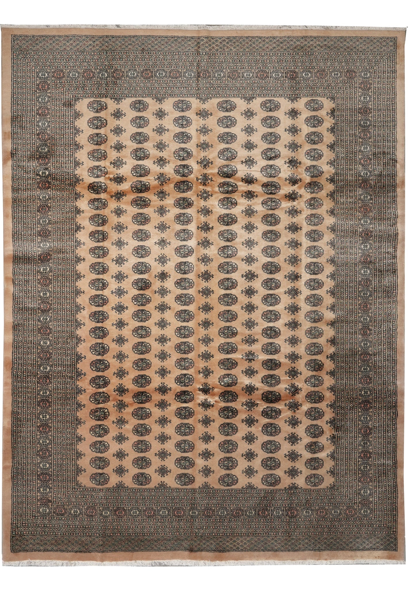 9.4 x 12 Handmade Pakistan Bokhara Rug Soft Wool Cotton Foundation: 9.4 x 12 Handmade Pakistan Bokhara Rug Soft Wool Cotton Foundation Free continental US Shipping Handmade Pakistan Bokhara rug in a 9.4 x 12 size, featuring the classic geometric Bokhara design with re