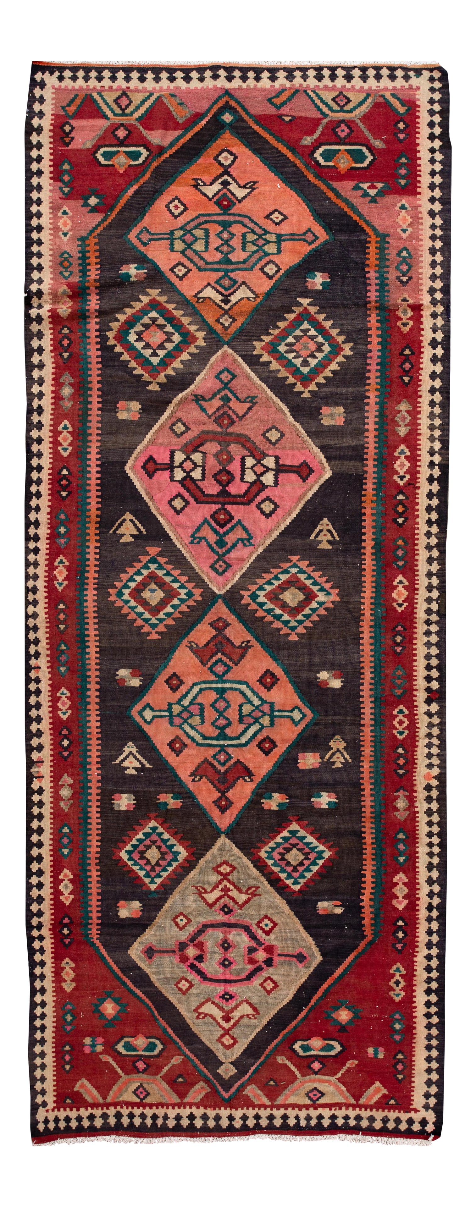 Vintage Kilim Runner Rug 5'1" x 13' Multi-Color Wool: Vintage Kilim Runner Rug 5'1" x 13' Multi-Color Wool Enhance your space with this exquisite mid-20th century vintage Kilim runner rug. Hand-woven with a vibrant multi-color motif, this rug promises to
