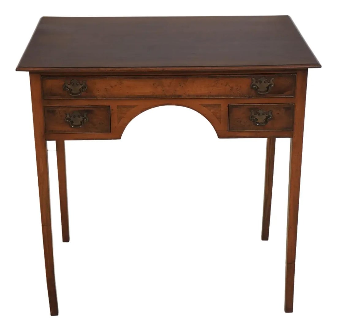 Custom Three Drawer Dressing Table with English Yew Wood: Custom Three Drawer Dressing Table with English Yew Wood This English dressing table is custom made from high-quality yew wood and features cross-banded borders. It offers three drawers for storage an