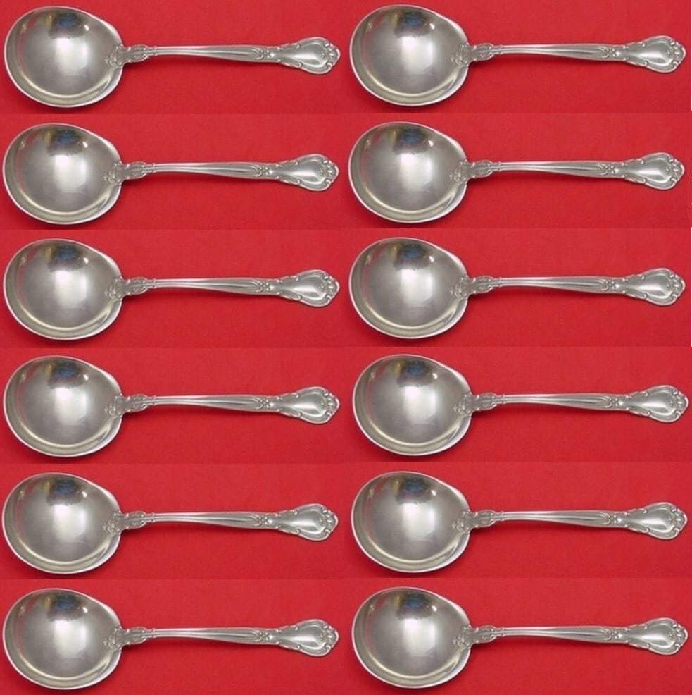 Gorham Chantilly Sterling Silver Bouillon Soup Spoons Set of 12 5 Inch: Gorham Chantilly Sterling Silver Bouillon Soup Spoons Set of 12 5 Inch This exquisite set of 12 bouillon soup spoons features the elegant Chantilly pattern by Gorham, crafted from high-quality sterlin