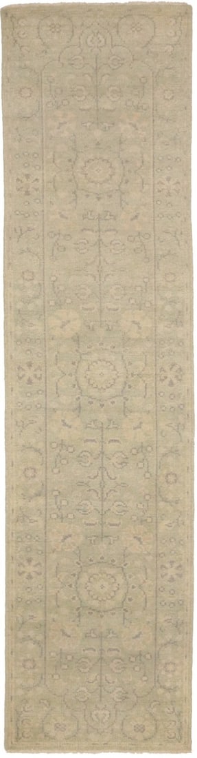 Hand-Knotted Wool Floral Runner Rug in Muted Tones 2'4 x 9'9: Hand-Knotted Wool Floral Runner Rug in Muted Tones 2'4 x 9'9 Enhance your space with this elegant Muted Floral Transitional Oriental Runner Rug, perfect for hallways, kitchens, or bedrooms. This beaut
