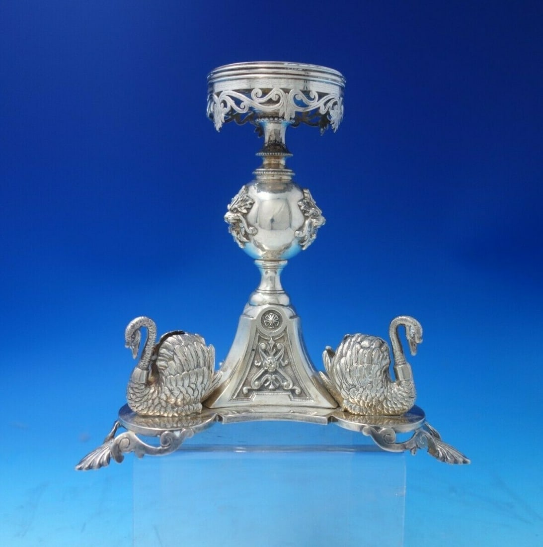 Antique Silverplate Centerpiece with Swans Mythical Animals c1880 7.25 inches (1 of 10)
