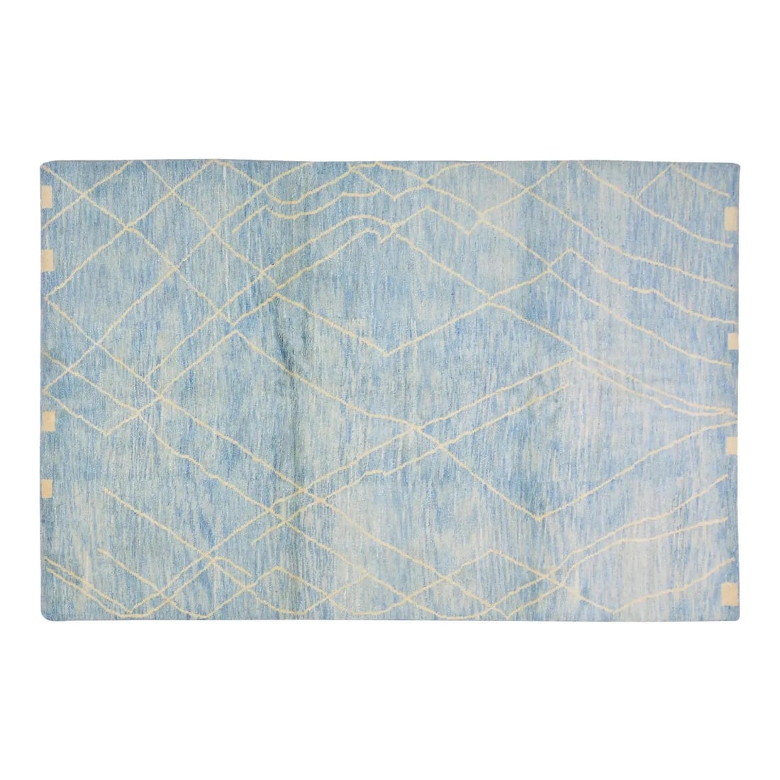 Moroccan Azilal Wool Rug Hand Knotted with Sky Blue Natural Colors 6'8" x 10'4": Moroccan Azilal Wool Rug Hand Knotted with Sky Blue Natural Colors 6'8" x 10'4" This vintage Moroccan Azilal rug from the 1960s is hand-knotted with natural colors, featuring a soft texture and fine w