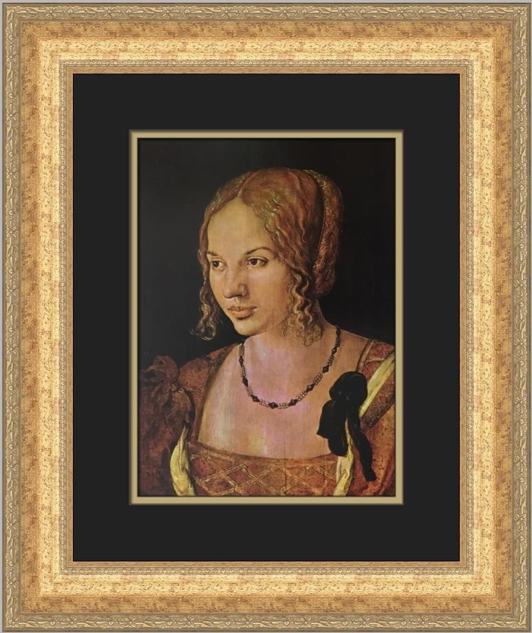 Albrecht Durer Portrait of a Young Girl Custom Framed Print 1978: Albrecht Durer Portrait of a Young Girl Custom Framed Print 1978 This exquisite custom framed print features Albrecht Durer's renowned work, "Portrait of a Young Girl." Measuring 19 inches in height a