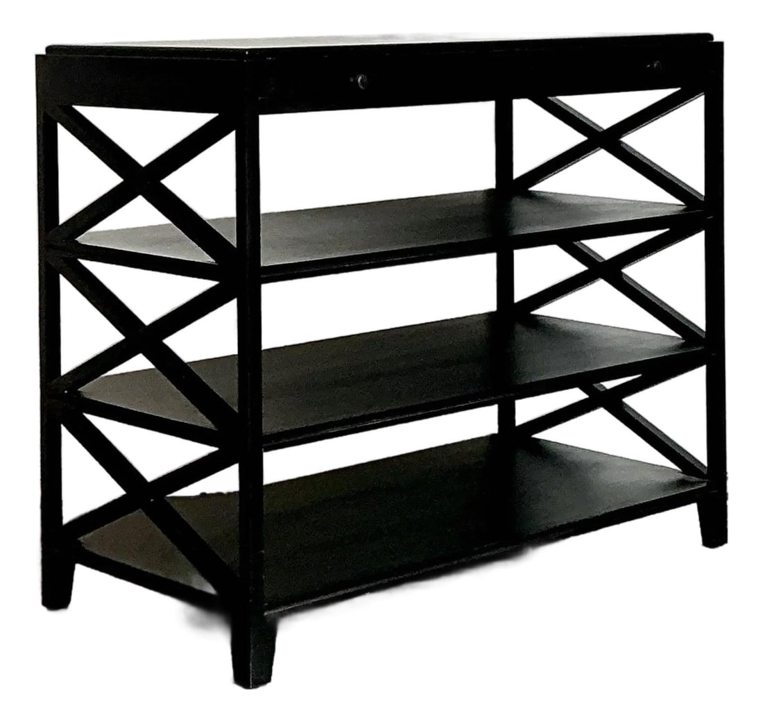 Black X-Frame Console with Pull-Out Tray and Three Tiers (1 of 10)