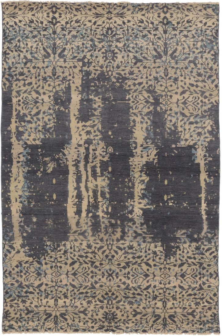 Handmade Multicolored Abstract Modern Wool Rug 5'11 x 9'2: Handmade Multicolored Abstract Modern Wool Rug 5'11 x 9'2 Enhance your living space with this Handmade Distressed Oriental Wool Rug, featuring a vibrant multicolored abstract design. Measuring 5'11" x