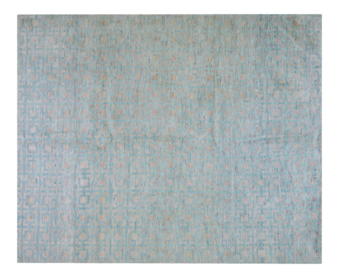 Beni Ourain Wool Rug in Blue Hand Knotted 8'3" x 10'2" Moroccan: Beni Ourain Wool Rug in Blue Hand Knotted 8'3" x 10'2" Moroccan This Moroccan Beni Ourain rug is hand-knotted from organic wool and showcases natural colors with a contemporary style. It features a so