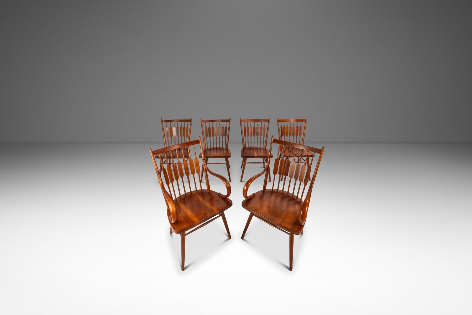 Six Walnut Windsor Centennial Dining Chairs by Kipp Stewart for Drexel 1960s: Six Walnut Windsor Centennial Dining Chairs by Kipp Stewart for Drexel 1960s This set of six Mid-Century Modern "Centennial" chairs, designed by Kipp Stewart and Stewart MacDougal for Drexel in the 19