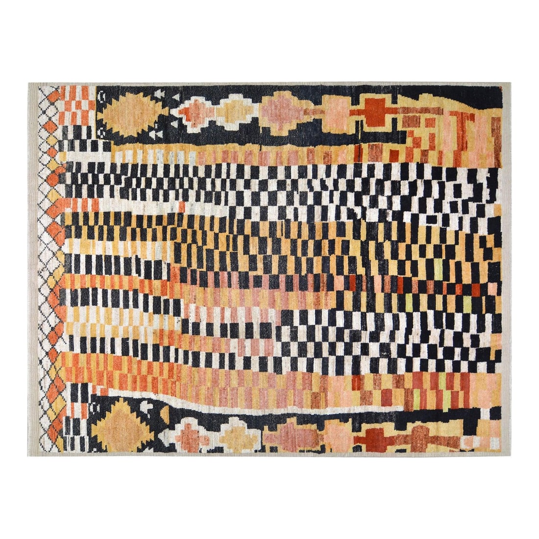 9'4" x 12'1" Wool Area Rug Hand Knotted Moroccan Style: 9'4" x 12'1" Wool Area Rug Hand Knotted Moroccan Style This Moroccan hand-knotted wool rug is crafted using traditional rug making techniques, combining timeless artistry with contemporary design. The