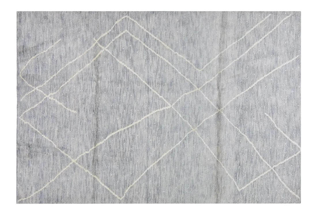 5'6 x 8'2 Beni Ourain Moroccan Hand Knotted Wool Rug in Gray: 5'6 x 8'2 Beni Ourain Moroccan Hand Knotted Wool Rug in Gray This Moroccan Beni Ourain rug features a hand-knotted construction using organic wool, offering a soft texture and natural gray color. The 