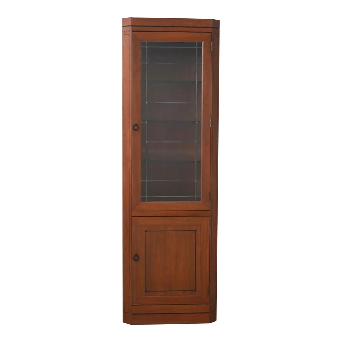 Stickley cherry display cabinet 21st Century Collection 26w x 18d x 80.5h: Stickley cherry display cabinet 21st Century Collection 26w x 18d x 80.5h A Stickley 21st Century Collection curio cabinet from around 2000, featuring solid cherry construction, leaded crackle glass, 