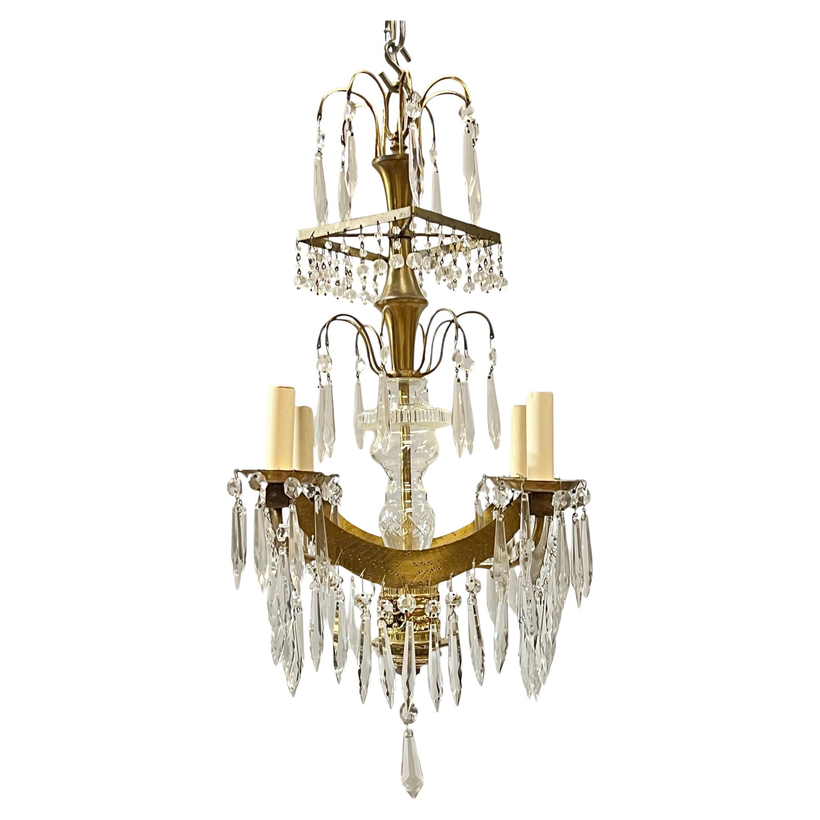 Late 19th Century Baltic Brass and Glass Chandelier with Crystal Pendants (1 of 10)