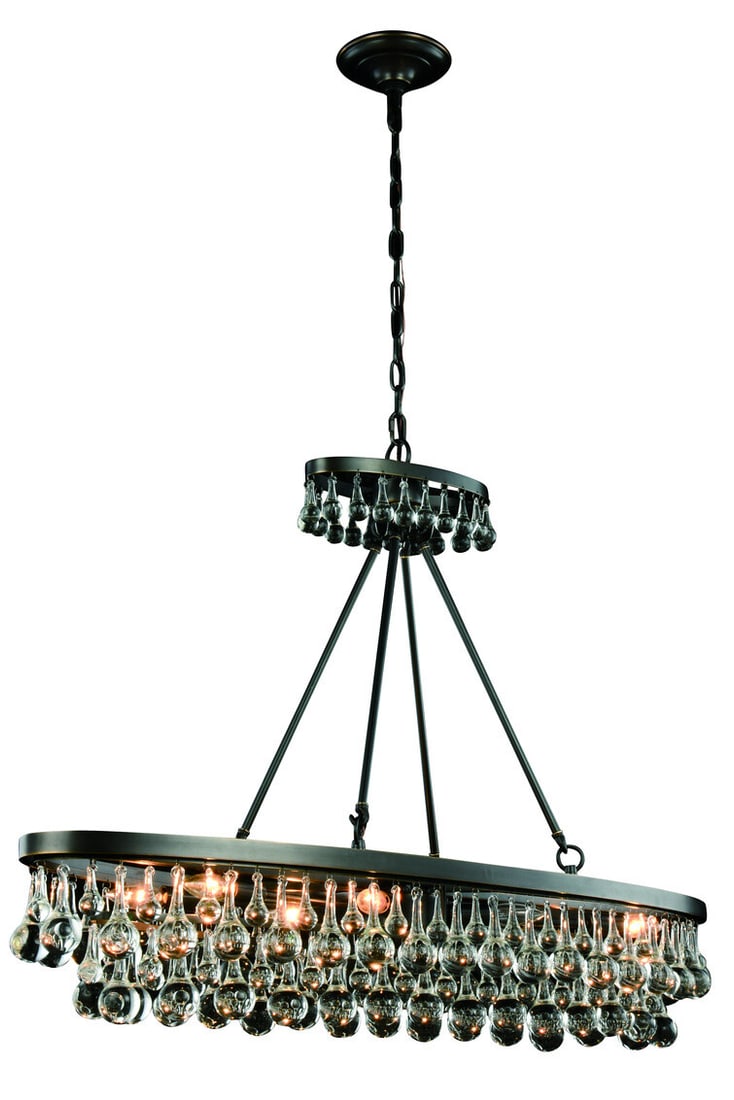 Bettina 8-Light Crystal Chandelier Bronzish 44 in: Bettina 8-Light Crystal Chandelier Bronzish 44 in Modern indoor chandelier light fixture with a bronzish finish and clear Royal Cut crystals. It features 8 lights, an adjustable height, and an up-and-