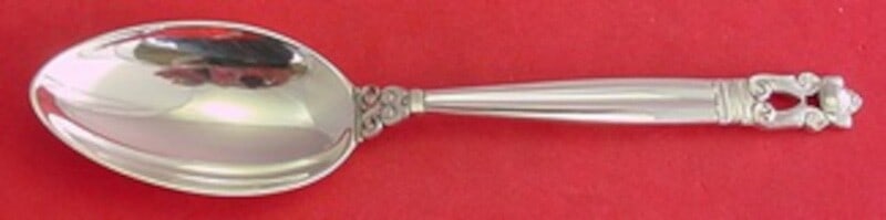 Georg Jensen Acorn Sterling Silver Dessert Spoon 6 7/8 Inch: Georg Jensen Acorn Sterling Silver Dessert Spoon 6 7/8 Inch Indulge in elegance with this exquisite dessert spoon from the Acorn pattern by Georg Jensen, crafted from high-quality sterling silver. Mea